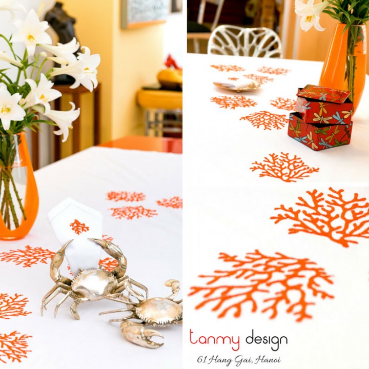 Table cloth - coral embroidery